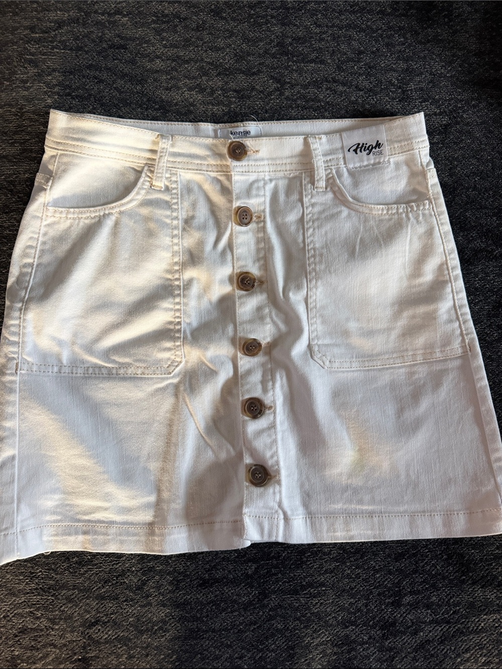 Kensie White High-Rise Button-Front Mini Skirt